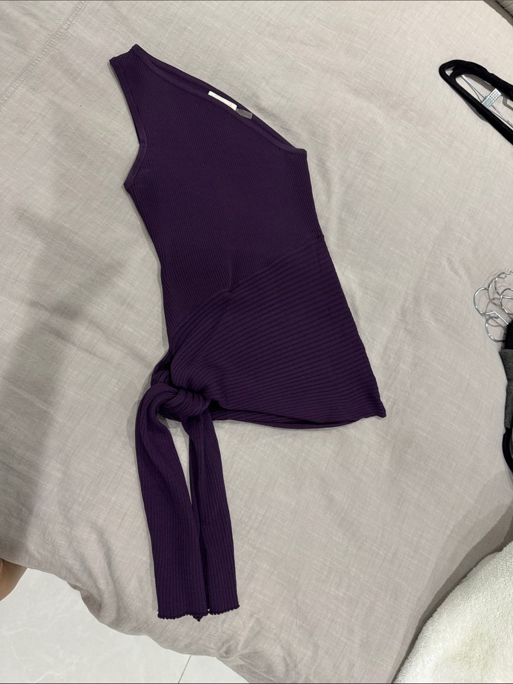 Ramy Brook Deep Purple Ribbed Knit Top- asymmetrical top
